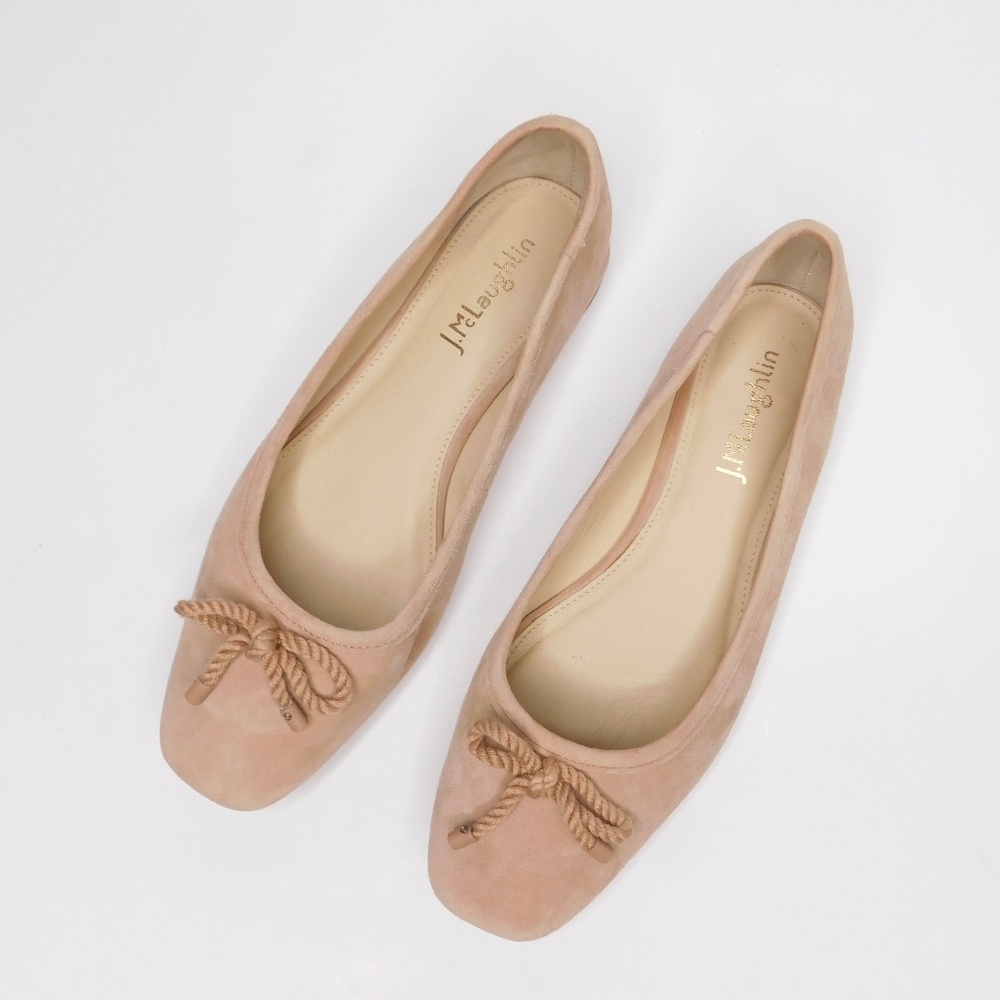 J. MCLAUGHLIN Boewe Blush Pink Suede Ballet Flats Square Toes Bows ~ Size 6